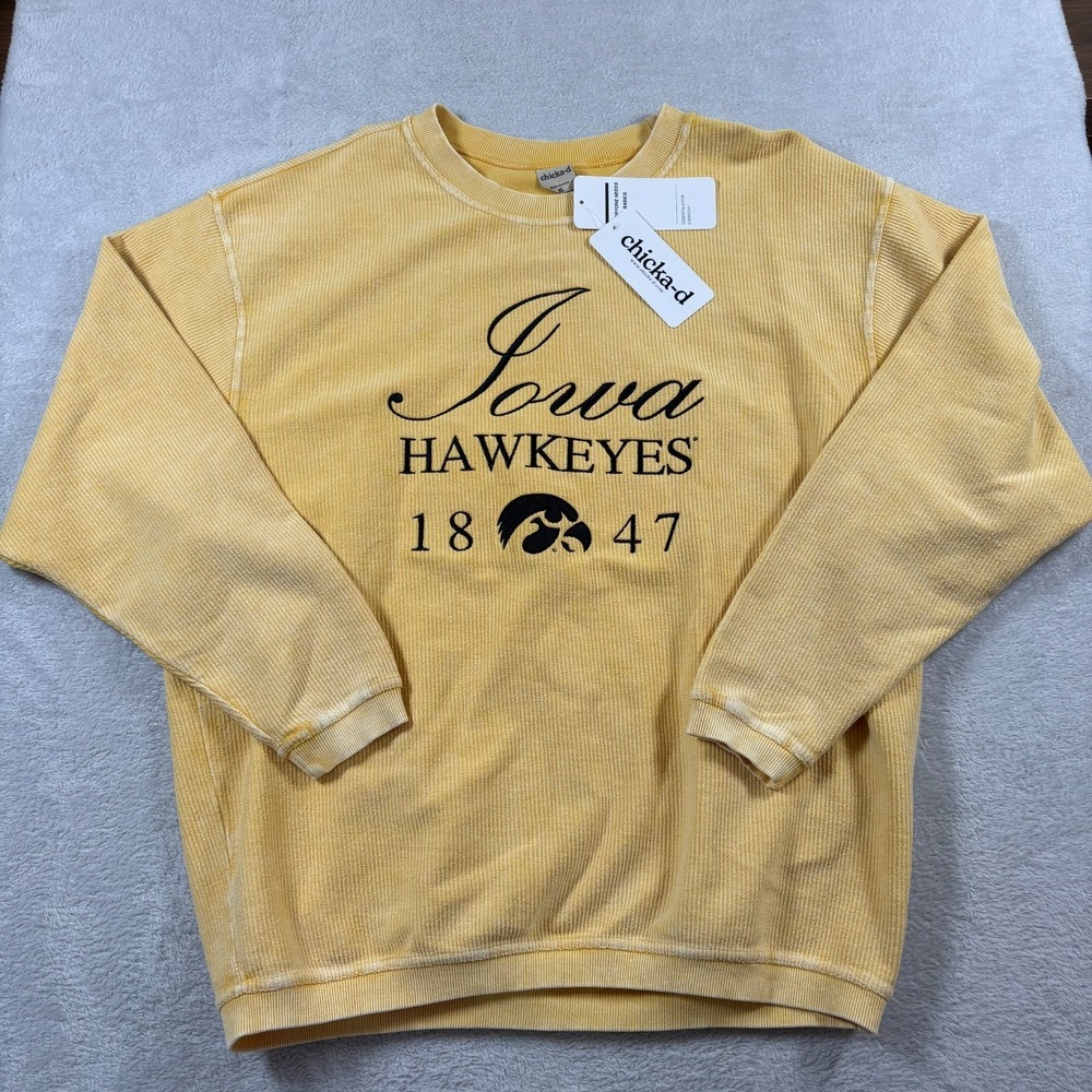 Chicka-d NCAA Iowa Hawkeyes Football Sweatshirt Womens XL‎ Gold Corded Sports